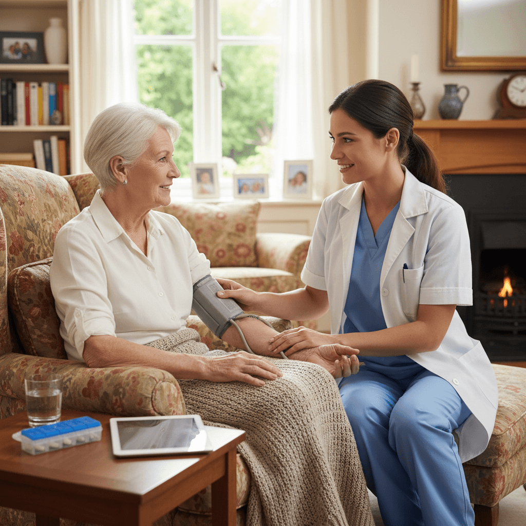 Enfermera brindando cuidados a domicilio